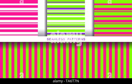 Der Vektor nahtlose Muster. Endlose Texturen in Kunststoff pink UFO grün und Proton violetten Farben. Helle abstrakte gestreiften Hintergrund. Sommer Stock Vektor