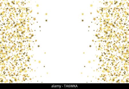 Gold Sterne in abstrakten Stil mit Leerzeichen in der Mitte. Golden Konfetti, glitter Banner. Vektor Muster auf weißem Hintergrund Stock Vektor