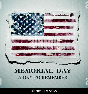 Eine amerikanische Flagge in einem Stück Papier und der Text Memorial Day ein Tag zu erinnern, an einem Off-white paper backgroiund Stockfoto