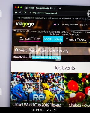 Ticket Re-seller viagogo online Site Stockfoto