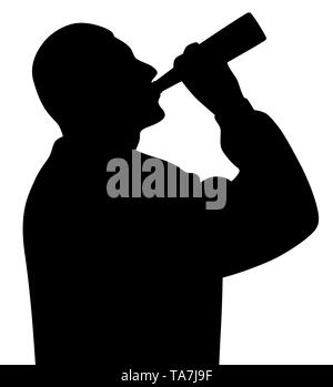 Man Alkohol trinken aus der Flasche. Alkoholismus sucht Problem. Stockfoto