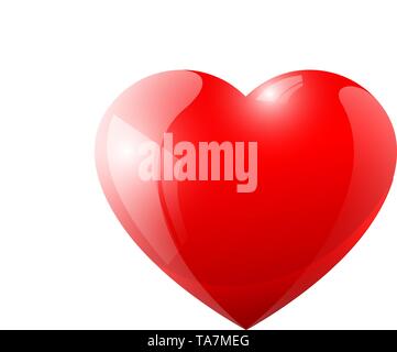 Red volumetrische 3D-Herz. Glänzend glänzend Liebe Valentinstag romantische Symbol auf weißem Hintergrund. Vector Illustration EPS 10. Stock Vektor