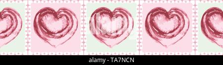 Jahrgang hand bemalt Rosa aquarell Herzen in Mint und Pink square Grenze Design. Die nahtlose Vektor geometrische Muster. Toll für Valentine, Beauty Stock Vektor