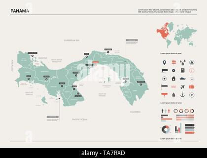 Vektorkarte von Panama. Land Karte mit Division, Städte und Kapital. Politische Landkarte, Weltkarte, infografik Elemente. Stock Vektor