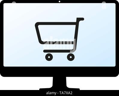 Online shopping Symbol oder auf das Symbol mit dem Einkaufswagen auf dem Computer Monitor Vector Illustration Stock Vektor