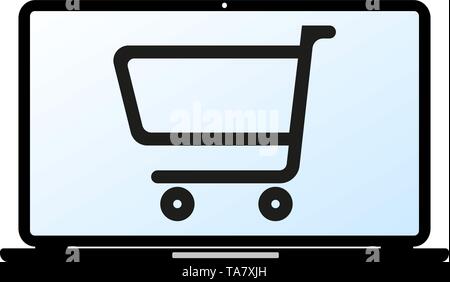 Online shopping Symbol oder auf das Symbol mit dem Einkaufswagen auf Laptop Vector Illustration Stock Vektor