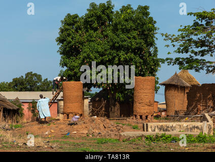 Getreidespeicher mit Strohdächern in einem senufo Dorf, Bezirk, Niofoin Savanes, Elfenbeinküste Stockfoto