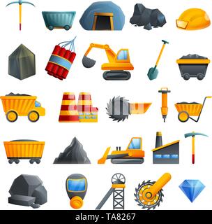 Steinkohlenbergbau Symbole gesetzt. Cartoon des Steinkohlenbergbaus Vector Icons für Web Design Stock Vektor