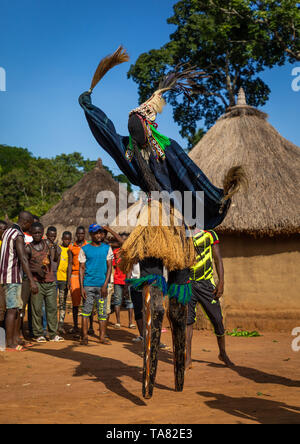 Die hohen maskentanz mit Stelzen namens Kwuya Gblen-Gbe in der Dan Stamm während einer Zeremonie, Bafing, Gboni, Elfenbeinküste Stockfoto