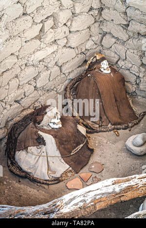 Mumien in Chauchilla Friedhof (Cementerio de Chauchilla), in den 1920er Jahren entdeckt. Nasca, Abteilung für Ica, Peru. Stockfoto