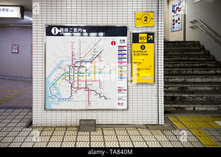 Osaka, Japan, 02. November 2018: Osaka's U-Bahn Karte Board in einem U-Bahnhof in Osaka Stockfoto