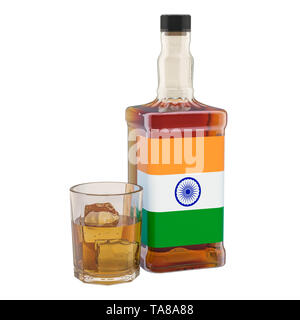 Die Produktion und der Konsum von alkoholischen Getränken in Indien, Konzept. 3D-Rendering auf weißem Hintergrund Stockfoto