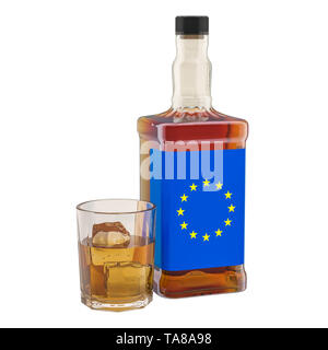Die Produktion und der Konsum von alkoholischen Getränken in der Europäischen Union, Konzept. 3D-Rendering auf weißem Hintergrund Stockfoto
