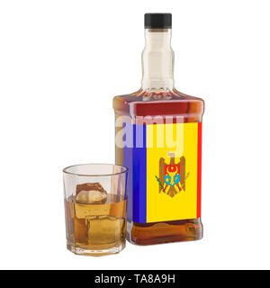 Die Produktion und der Konsum von alkoholischen Getränken in der Republik Moldau, Konzept. 3D-Rendering auf weißem Hintergrund Stockfoto