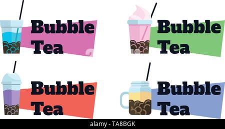 Satz von Bubble Tea Abzeichen. Vektor flachbild Etiketten Stock Vektor