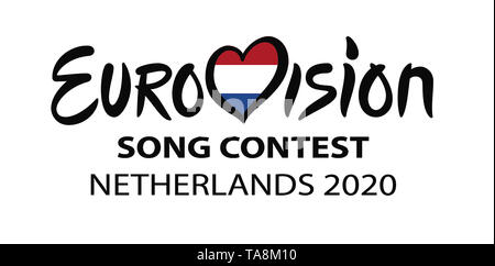 Eurovision Niederlande 2020 auf Flag Hintergrund. Der Sieger des Eurovision Song Contest 2019 Die Niederlande Stockfoto
