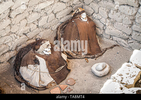 Mumien in Chauchilla Friedhof (Cementerio de Chauchilla), in den 1920er Jahren entdeckt. Nasca, Abteilung für Ica, Peru. Stockfoto