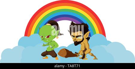 Hässliche Troll mit caveman gnome und Rainbow Vector Illustration Design Stock Vektor
