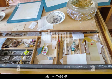 Pyramiden, Norwegen - September 2016 Der plötzliche verlassenen russischen Bergbaustadt Pyramiden, Interieur, Fitnessraum, Isfjorden, Stockfoto