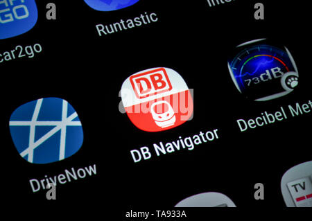 Smartphone, Display, extern, Deutsche navigator Eisenbahnen, Display, App, DB Navigator Stockfoto