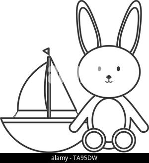 Gefüllte bunny und Segelboot toy Animation Vector Illustration Design Stock Vektor