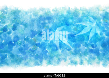 Japanische blue white maple leaf Abstract Am natürlichen Aquarell Himmel Hintergrund Stockfoto