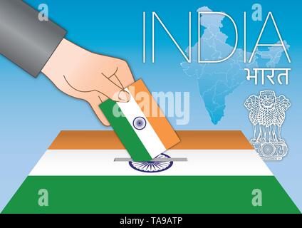 Indien, Abstimmung, Flagge und Indien nationale Symbole, Vektor, Abbildung Stock Vektor