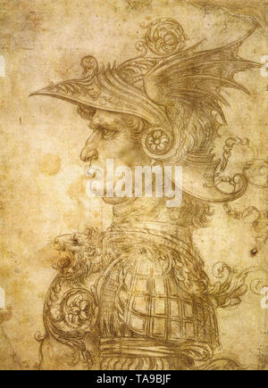 Leonardo Da Vinci - Profil Krieger Helm 1472 Stockfoto