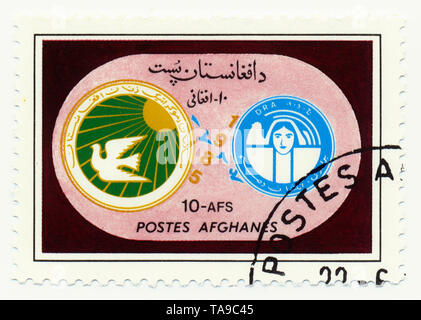 Historische Briefmarken aus Afghanistan, Frieden Taube, Historische Briefmarken aus Afghanistan, Friedenstaube, 1985 Stockfoto