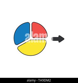 Vektor icon Konzept der drei Teile blau, rot, gelb-Diagramm. Schwarzen umrissen und gefärbt. Stock Vektor