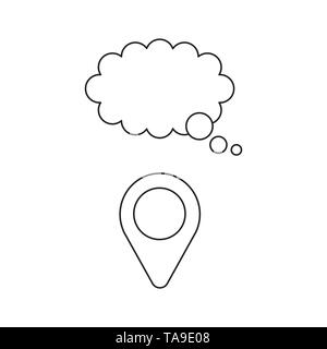 Vektor icon Konzept des Kartenzeigers mit dachte, Blase. Schwarzen umrissen. Stock Vektor