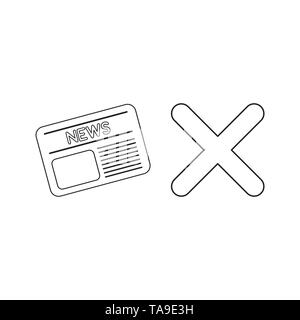 Vektor icon Konzept der Zeitung und x Mark. Schwarzen umrissen. Stock Vektor