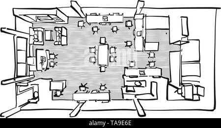 Büro Planung Konzept von oben. Hand Vektorgrafiken für Architektur und Kommunikation Projekte erstellt. Stock Vektor