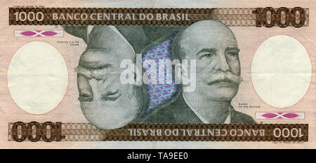 Historische Banknote, 1000 Cruzeiro, Jose Maria da Silva Paranhos, Baron von Rio Branco, 1984, Brasilien, Südamerika Stockfoto