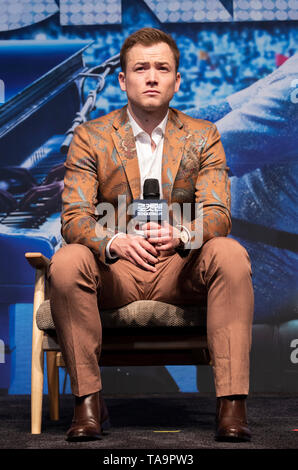 Seoul, Südkorea. 23 Mai, 2019. Schauspieler Taron Egerton nimmt an einer Pressekonferenz zu seinem neuen Film "Rocketman" in Seoul, Südkorea, am 23. Mai 2019. Der Film wird in Südkorea am 5. Juni freigegeben werden. Quelle: Lee Sang-ho/Xinhua/Alamy leben Nachrichten Stockfoto