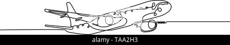 Kontinuierliche eine Zeile Flugzeug auf weißem Hintergrund Stock Vektor