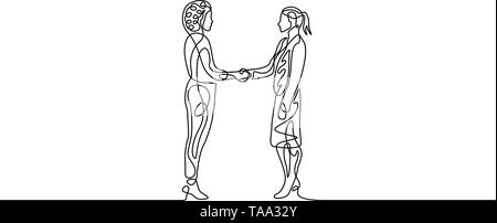 Kontinuierliche eine Zeile businesswomans Handshaking. Vereinbarung Konzept Stock Vektor