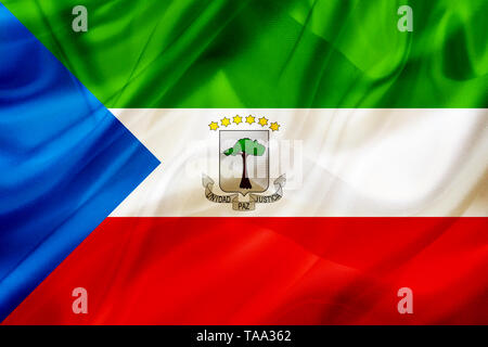 Äquatorialguinea land Flagge auf Seide oder seidig wehenden Textur. Glatte Stoff oder Material Stockfoto