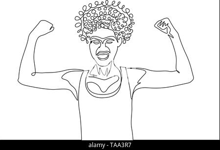 Kontinuierliche eine Strichzeichnung curly Girl Power darstellen Stock Vektor