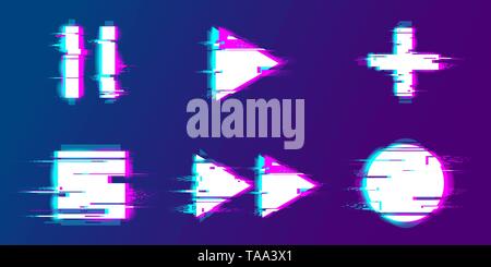 Glitch Play, Pause, Record, Play Tasten Stock Vektor