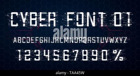 Digitale vector Font Design. Buchstaben, Zahlen und das Prozentzeichen für Cyber Montag, Hi-tech-Stil Stock Vektor