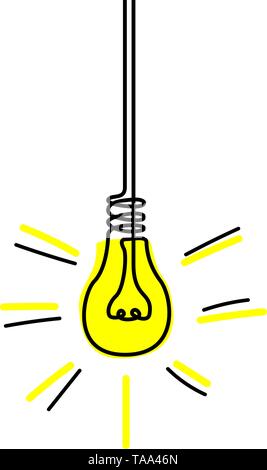 Durchgehende Linie gelbe Glühbirne, Idee, Konzept. Vector Illustration. Stock Vektor