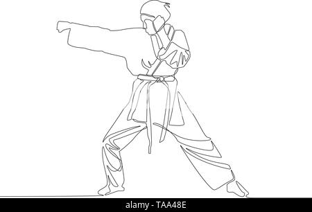 Durchgehende Linie zeichnen Karate Mädchen macht einen Punch. Vector Illustration. Stock Vektor