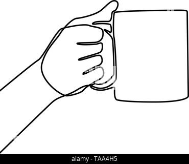Hand, die Tasse mit Tee oder Kaffee. Durchgehende Linie zeichnen. Stock Vektor