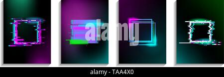 Satz von Glitch Quadrate mit Neon-effekt. Design für Karten, Einladungen, Abdeckungen, Banner, Flyer, Poster. Stock Vektor