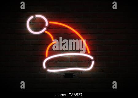 Neon Santa Claus hat. Frohes neues Jahr Thema Stock Vektor