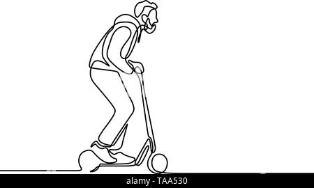 Durchgehende Linie der Mensch, er reitet einen Elektroroller. Vector Illustration. Stock Vektor