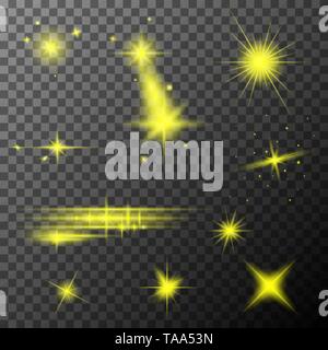 Eingestellt von Yellow Lens Flares. Gelb funkelt/ besonderen Lichteffekt. Stock Vektor
