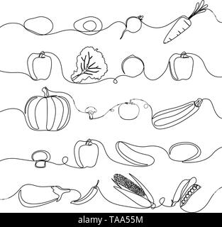 Durchgehende Linie eingestellt von Gemüse, Gestaltungselemente für Lebensmittelgeschäft. Vector Illustration. Stock Vektor