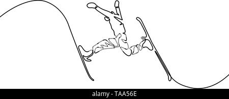 Kontinuierliche eine Strichzeichnung Skifahrer springen, Vektor Stock Vektor